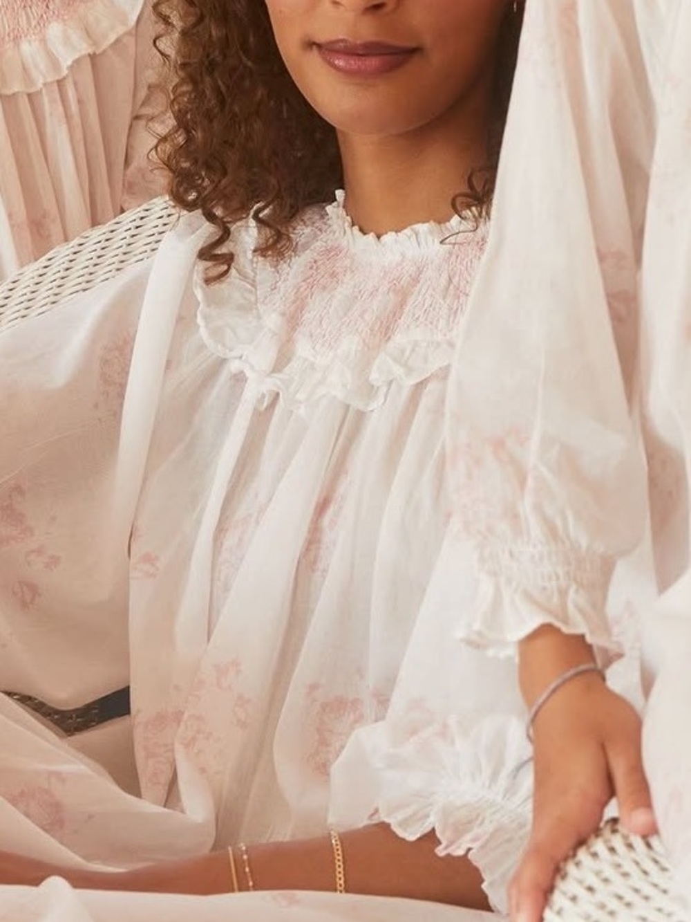 NEW If Only If Women’s Cabbage & Roses Pink Floral Smocked Nightgown Gown XS S - Picture 2 of 11